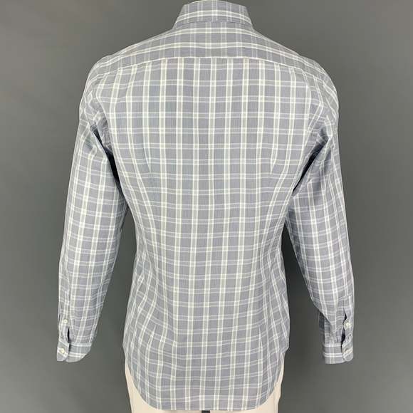 PRADA Grey Light Blue Plaid Cotton Patch Pocket Long Sleeve Shirt - Picture 3 of 5